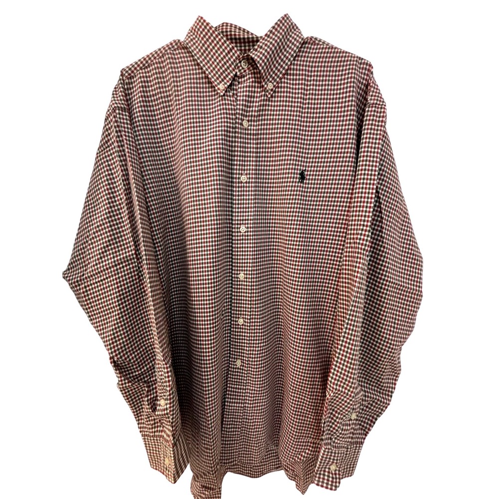 Ralph Lauren Blake Mens Large Red Green Gingham Check‎ Cotton Button Down Shirt